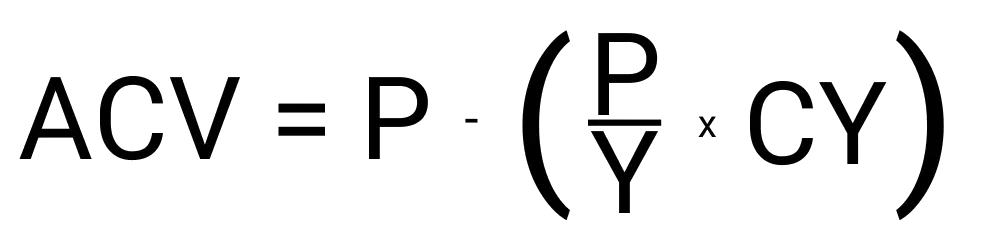 An image showing the formula for calculating the actual cash value of an item.